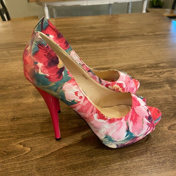 green floral heels